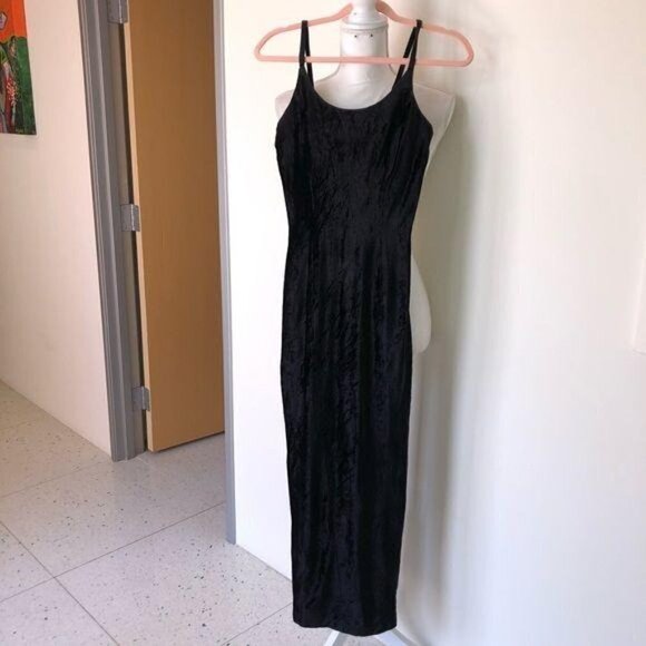 Rampage Black Slip Dress Womens Vintage 90s Ribbed Crushed Velvet Sleeveless - Picture 12 of 12